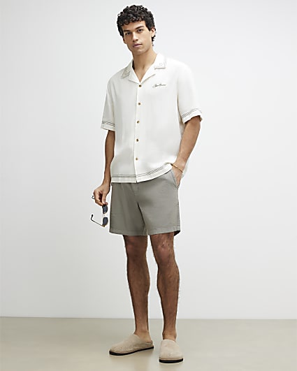Green Regular Fit Linen Pull On Shorts