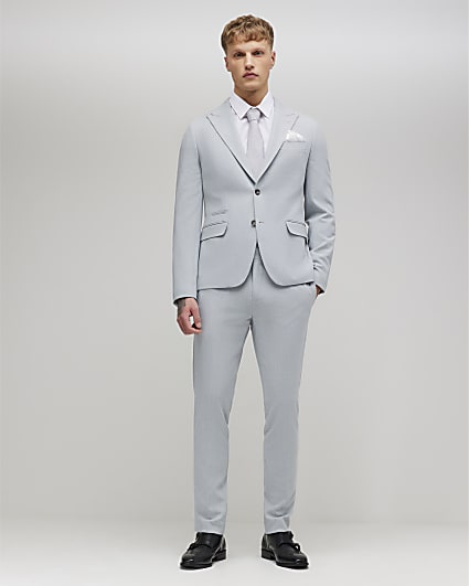Blue Skinny Fit Micro Check Suit Trousers