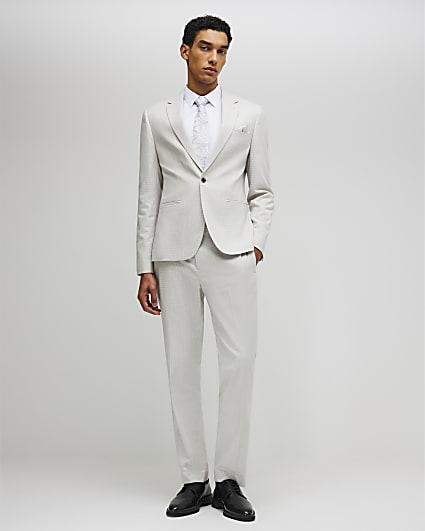 Grey Slim Fit Puppytooth Suit Trousers