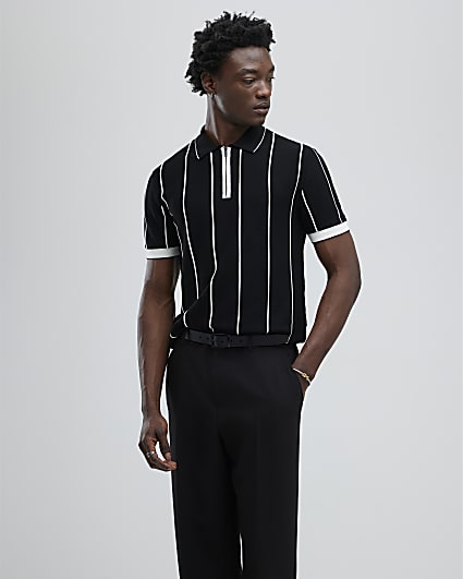 Black Slim Fit Pinstripe Polo Shirt