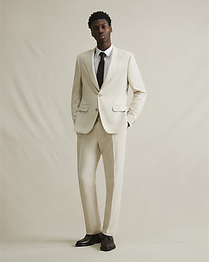 Cream Slim Fit Suit Trousers