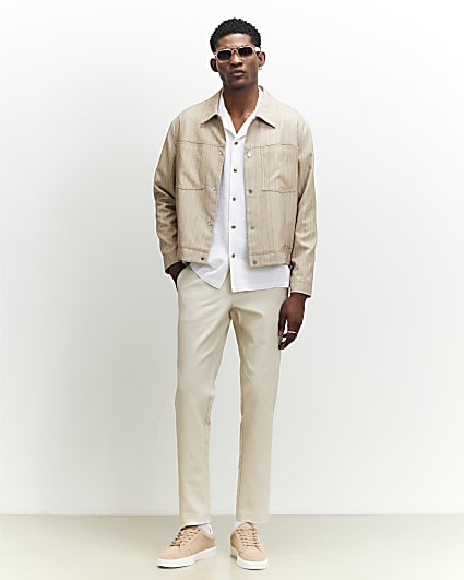 Cream Slim Fit Chino Trousers