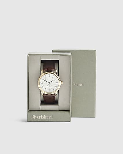 Brown Faux Leather Gold Watch