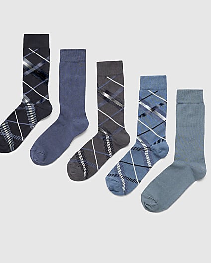 Blue Argyle Print Pack Of 5 Socks