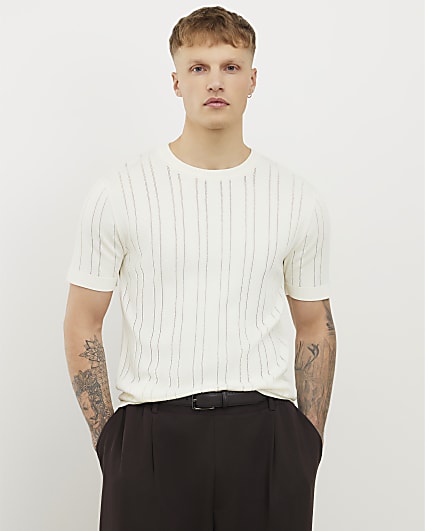 White Slim Fit Ribbed T-Shirt