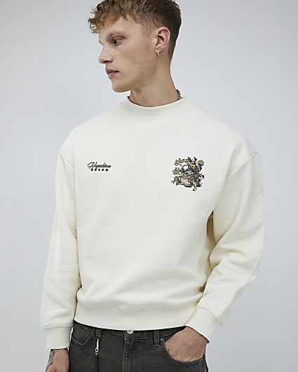 Cream Regular Fit Hayashima Tiger Sweatshirt