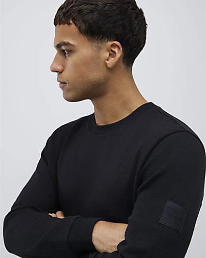 Black Slim Fit Quilted Badge Sweatshirt