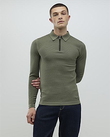 Green Muscle Fit Hexagon Polo Shirt