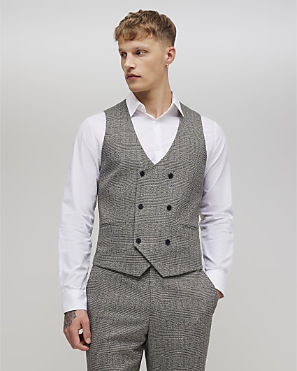 Grey Textured Check Waistcoat