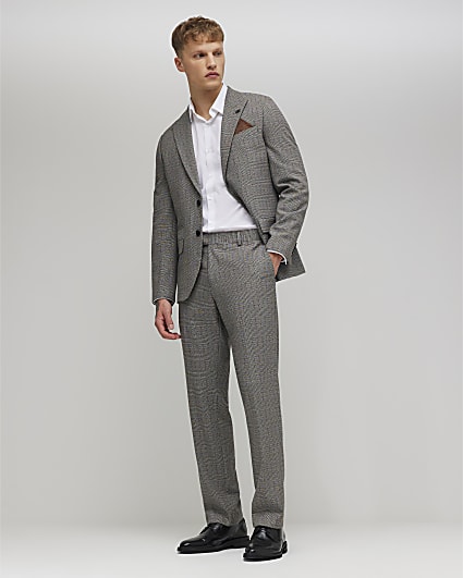 Grey Slim Fit Check Trousers