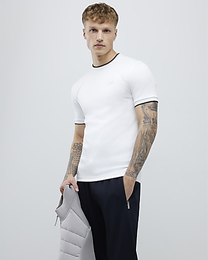 White Muscle Fit Les Amis Stripe T-Shirt
