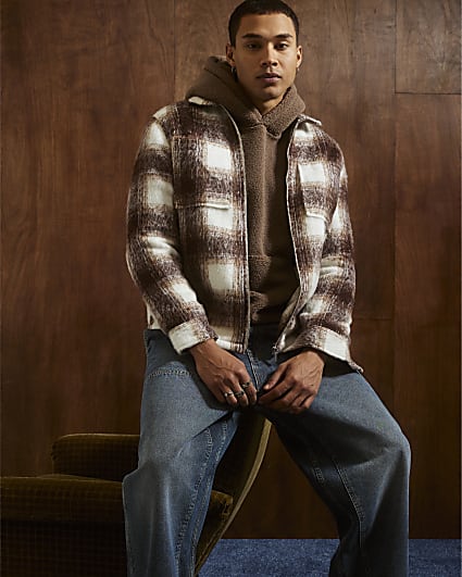 Brown Regular Fit Check Zip Overshirt