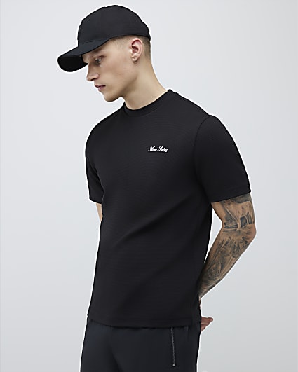 Black Slim Fit Textured Ame Saint T-Shirt