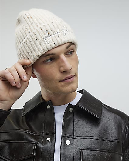 Beige Embroidered Beanie