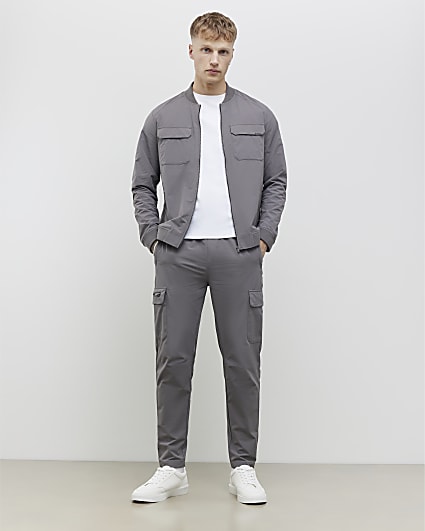 Grey Muscle Fit Bomber Jacket