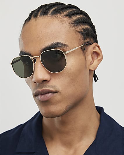 Gold Monogram Hexagon Smoke Lens Sunglasses