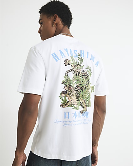White Regular Fit Hayashima Graphic T-Shirt