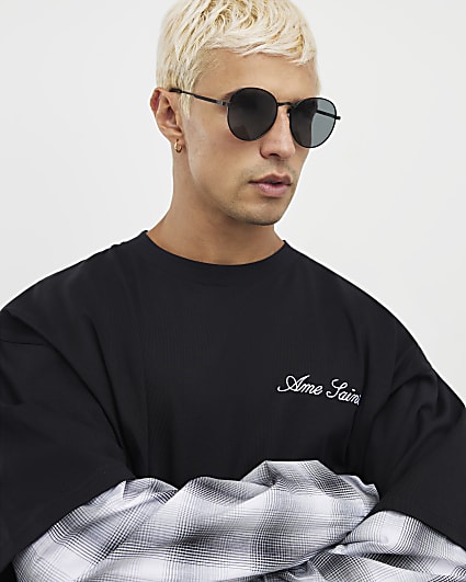 Black Round Tortoise Arms Sunglasses