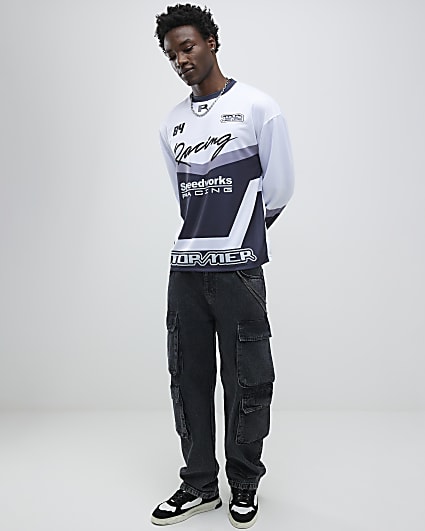 White Long sleeve Moto Racing T-shirt