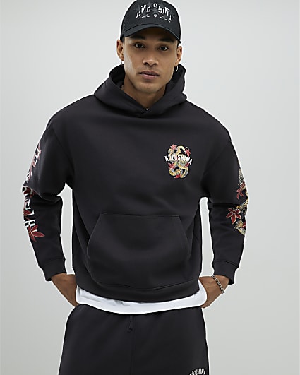 Black Oversized Fit Japanese Kozushima Hoodie