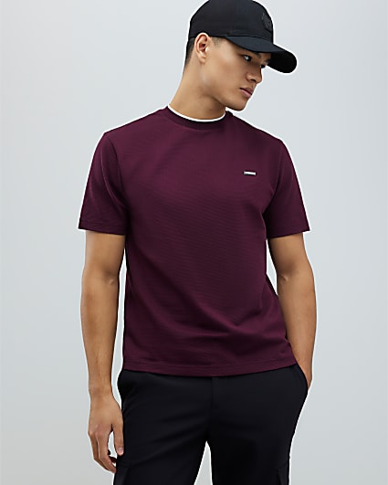 Red Slim Fit Textured T-Shirt