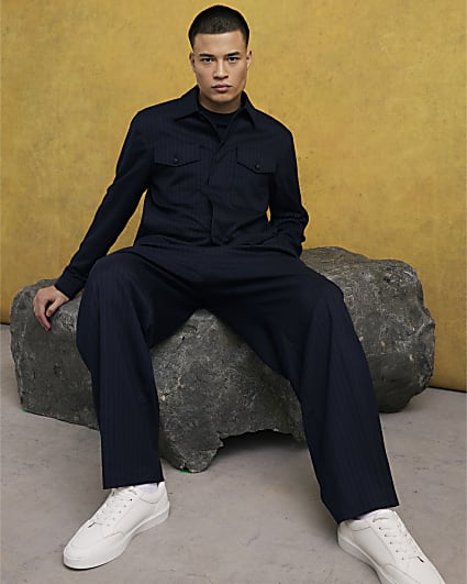 Navy Pinstripe Blazer Jacket