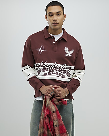 Red Oversized Fit Rugby Polo Shirt