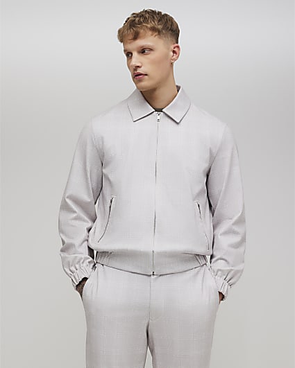 Beige Slim Fit Check Jacket