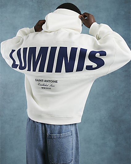 Cream Oversized Fit Italic Luminis Hoodie
