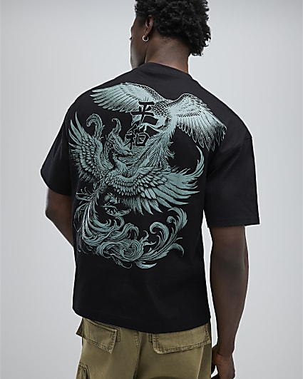 Black Oversized Fit Double Phoenix T-Shirt