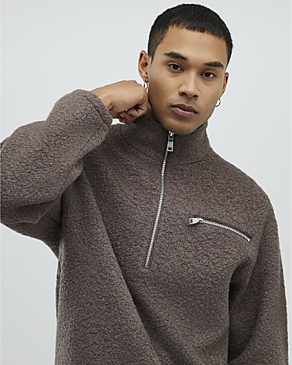 Brown Borg Funnel Neck Sweatshirt