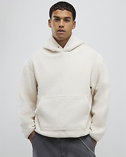 Cream Oversized Fit Borg Hoodie