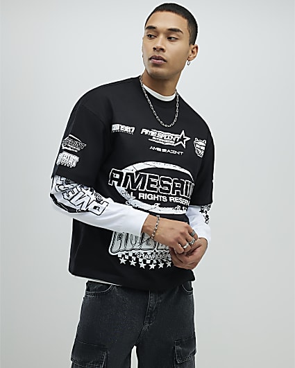 Black Ame Saint Double Layer T-Shirt