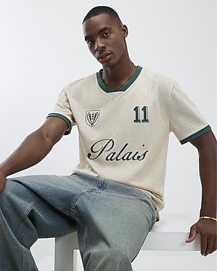 Beige Oversized Fit Palais Mesh T-Shirt