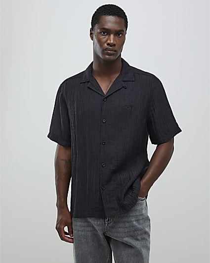 Black Regular Fit Crinkle Shirt