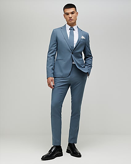 Blue Skinny Fit Pinstripe Suit Trousers