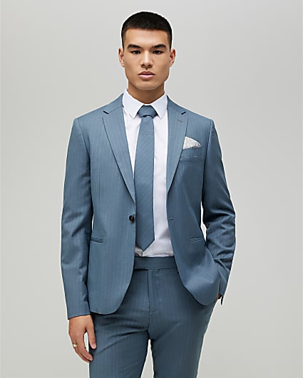 Blue Skinny Fit Pinstripe Suit Jacket