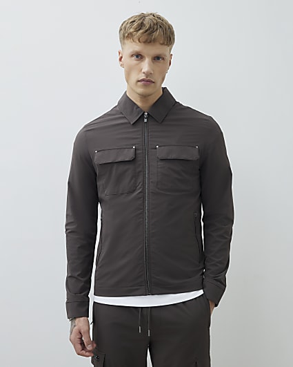 Brown Muscle Fit Shacket