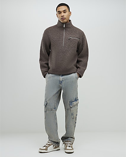 Blue Loose Fit Cargo Jeans