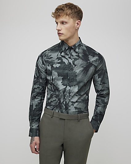 Green Muscle Fit Floral Shirt
