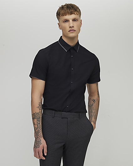 Black Muscle Fit Tipped Shirt