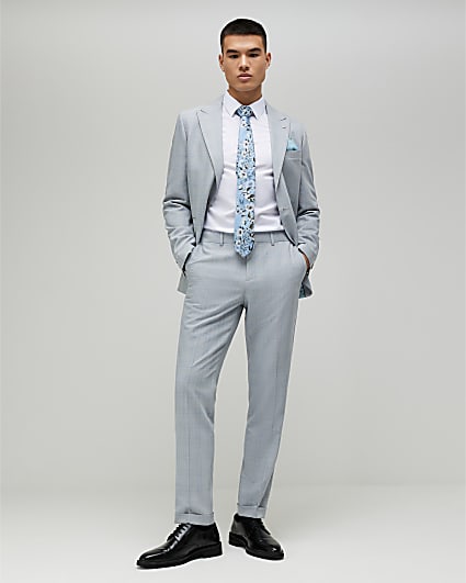 Blue Slim Fit Check Slim Suit Trousers