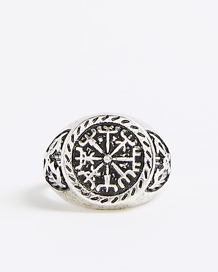 Silver Rhodium Compass Ring