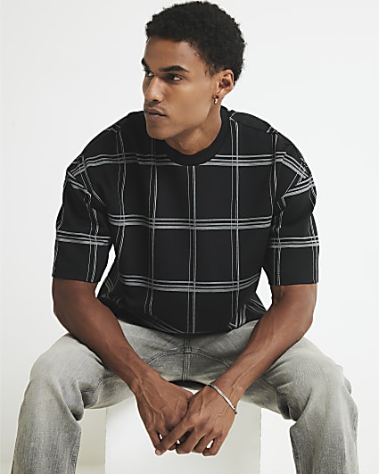 Black Oversized Fit Grid Check T-Shirt