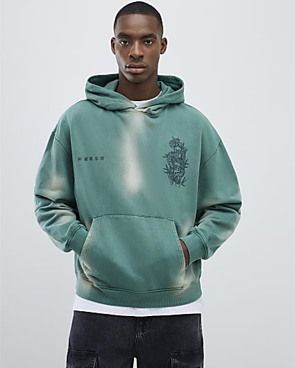 Green Oversized Fit Japanese Snake Hoodie