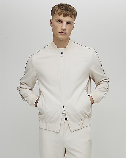 Cream Skinny Fit Bomber Jacket