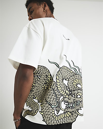 White Oversized Fit Dragon T-Shirt