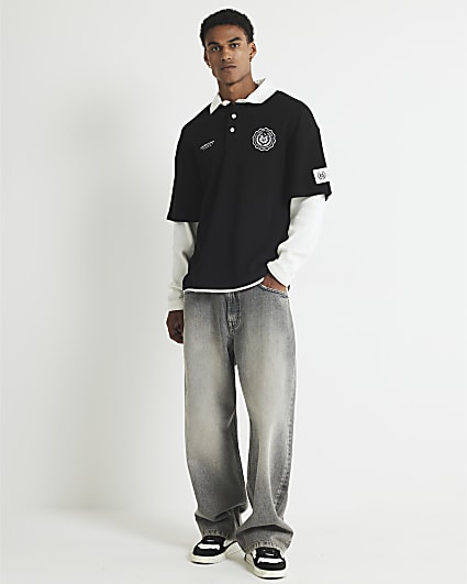 Black L'equipe Badge Double Layer Polo Shirt