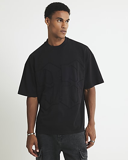 Black Oversized Fit 98 Applique T-Shirt