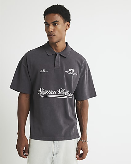 Grey Oversized Fit Sigma Studios Polo Shirt